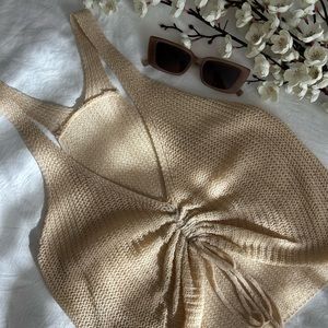 Crochet knit ruched crop top
